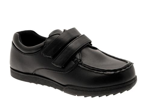 NEW KIDS BOYS BLACK FORMAL LOAFERS SCHOOL SHOES VELCRO FAUX LEATHER ...