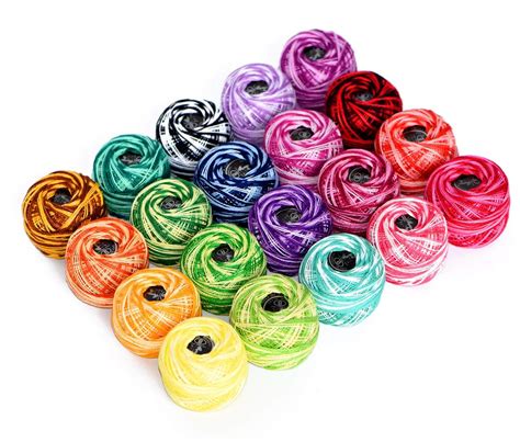 Buy Cotton Yarn Variegated Crochet thread Balls 20 Balls Popular Rainbow Colors of Size 8 47.5 ...