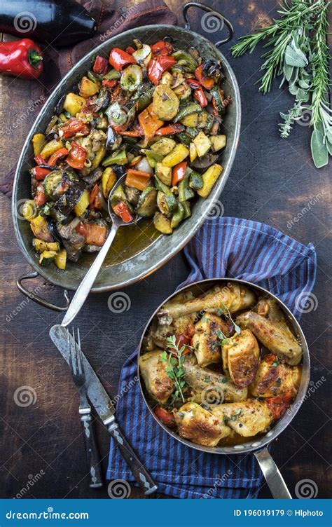 Traditional French Lemon Chicken with Vegetable Ratatouille in a Rustic ...