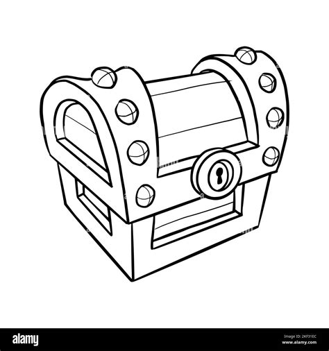 Closed treasure chest sketch. Wooden chest for games. Vector illustration isolated in white ...