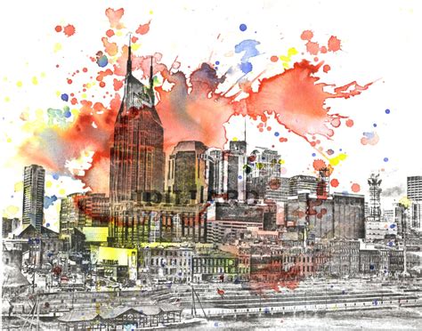 Nashville Skyline Art Print From Original Watercolor Painting | Etsy