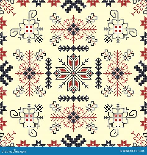 Latvian Embroidery Vector Seamless Pattern 2 Stock Vector - Illustration of decoration, clothing ...