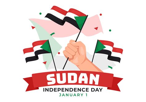 Sudan Independence Day on on January 1st with Flags and Sudanese National Holiday in Flat ...