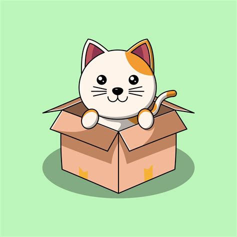 Cute cat in a cardboard box vector illustration 5414858 Vector Art at ...