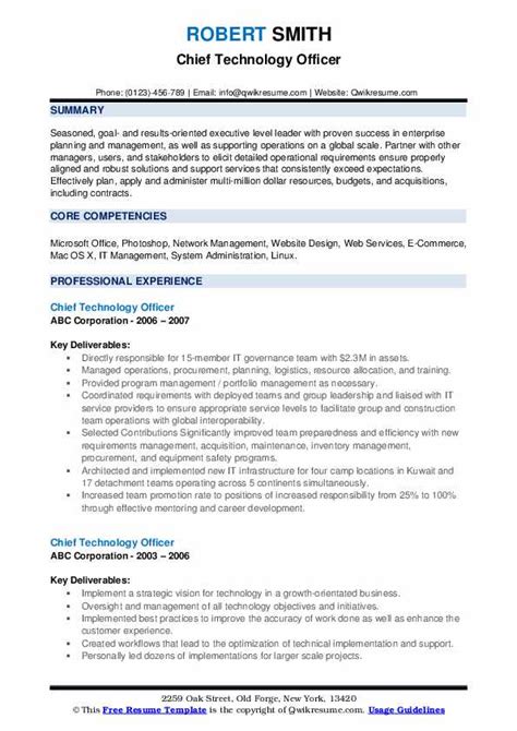 Chief Technology Officer Resume Samples | QwikResume