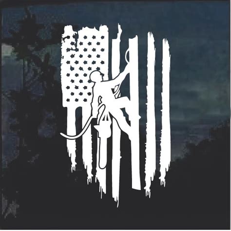 Logger chainsaw Weathered Flag Decal Sticker | MADE IN USA