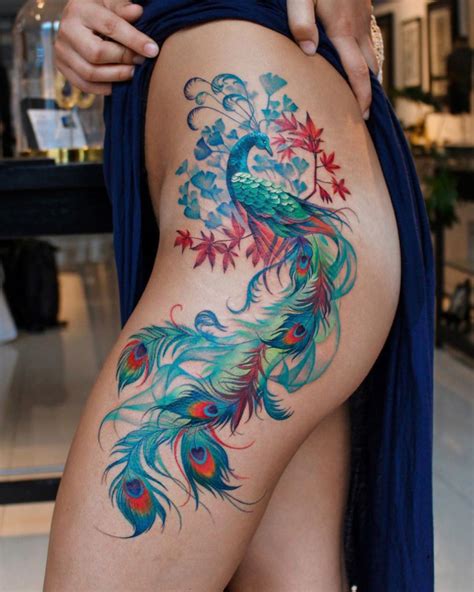 Peacock Hip Tattoo