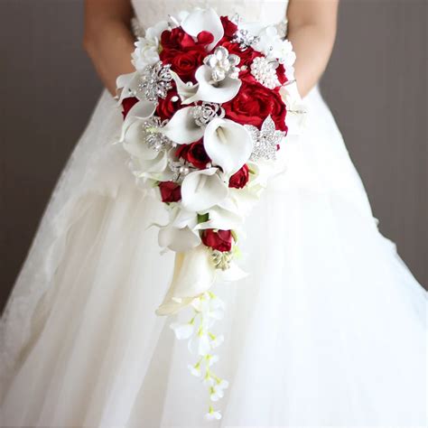 2018 new Waterfall Red white Wedding Flowers Bridal Bouquets Artificial ...