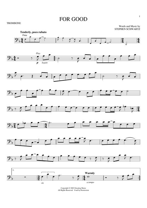 For Good Sheet Music | Stephen Schwartz | Trombone PlayAlong