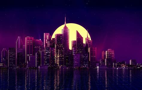 🔥 Download Wallpaper Water Landscape Night City Lights Retro The Moon by @mariag | City Lights ...