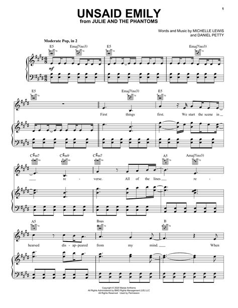 Charlie Gillespie "Unsaid Emily (from Julie and the Phantoms)" Sheet Music Notes | Download ...