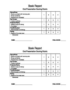 Book Report Oral Presentation Rubric by 4th Grade Teaching Frenzy