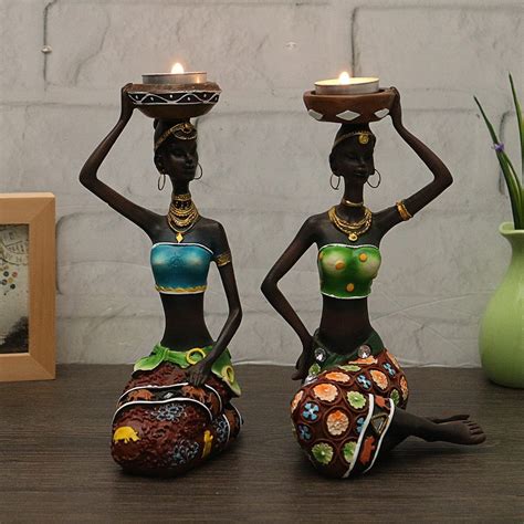 2Pcs African Women Resin Statue Candlestick Home Decoration Craft ...