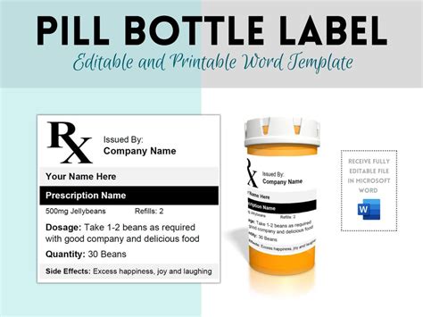 Pill Bottle Label, Prescription Label, Rx Pill Label, Editable WORD ...