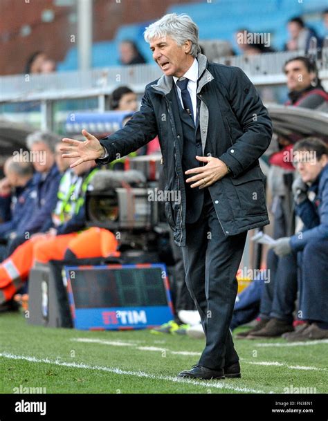 Genoa, Italy. 13th March, 2016: Gian Piero Gasperini gestures during ...