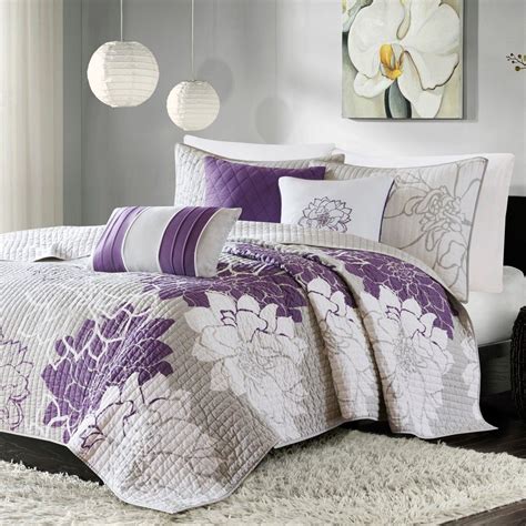 Victoria 6 Piece Quilted Coverlet Set- Gray / Purple (Full / Queen) in ...