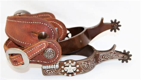 Western Spurs with Leather Spur Straps, Western Cowboy Spurs