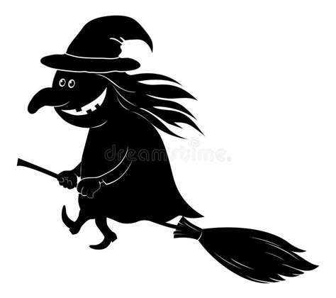 Witch Flying on Broom, Silhouette Stock Vector - Illustration of ...