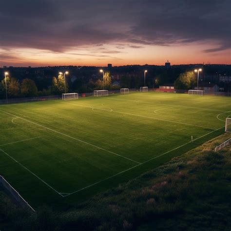 Premium AI Image | A soccer field at night with the lights on