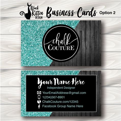 Printed Chalk Couture Teal Glitter/dark wood Business Cards | Black ...