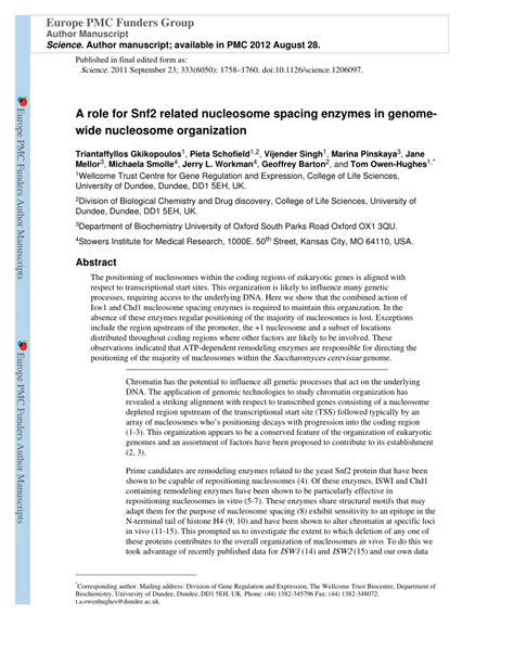 (PDF) A Role for Snf2-Related Nucleosome-Spacing Enzymes in Genome-Wide Nucleosome Organization