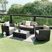 Superjoe 4 Piece Outdoor Patio Furniture Set, Wicker Rattan Sectional ...