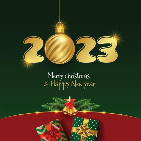 Merry Christmas and Happy New Year 2023. festive realistic decoration. Celebrate party 2023 ...