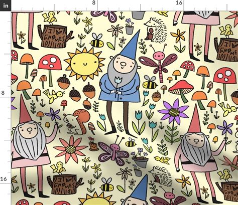 Garden_Gnomes by niseemade Fabric | Spoonflower