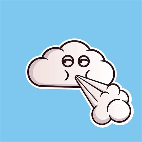 Premium Vector | Cloud emoticon blowing wind cute vector emoji editable sticker in eps10