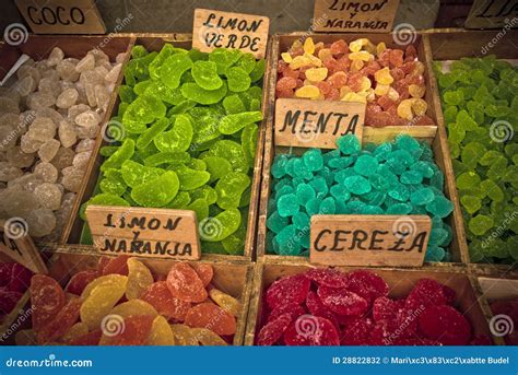 Spanish Candy at a Marketplace Stock Photo - Image of close, green ...