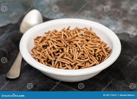 Wheat Bran Breakfast Cereal in White Bowl Stock Image - Image of enrich ...