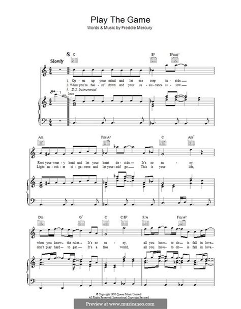 Play the Game (Queen) by Freddie Mercury - sheet music on MusicaNeo