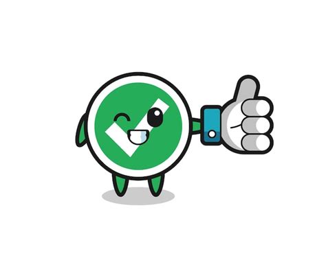 Premium Vector | Cute check mark with social media thumbs up symbol