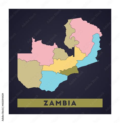 Zambia map. Country poster with regions. Shape of Zambia with country ...