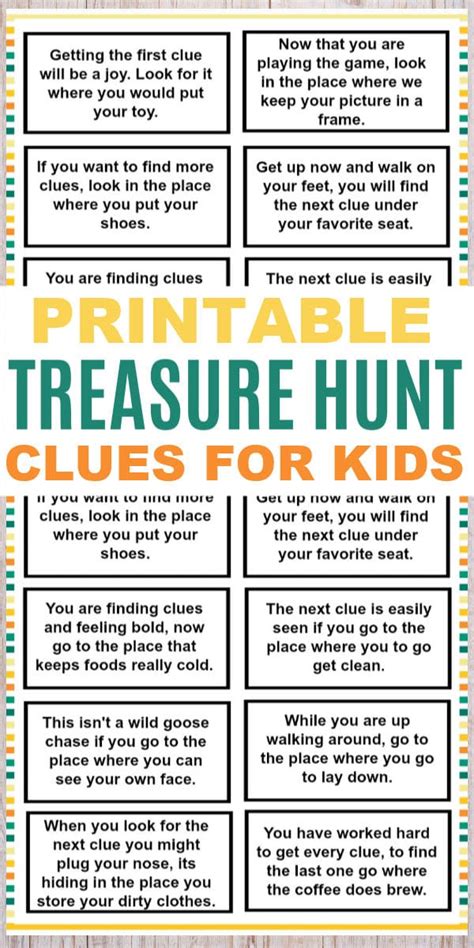 Treasure Hunt Clues for Kids | Scavenger hunt for kids, Easy kid activities, Treasure hunt clues