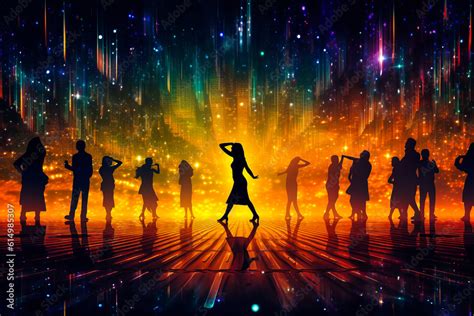 Vibrant disco dance floor image with lively dancer silhouette evokes excitement & emotion ...