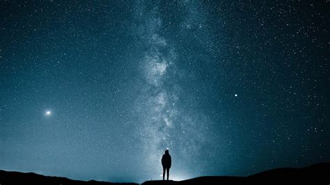 Person looking up at a starry night sky, milky way, sky, stargaze, star ...