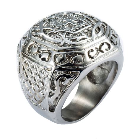 Hermah - Male Ring Stainless Steel Ring Carved Cross Comfort Fit Rings ...