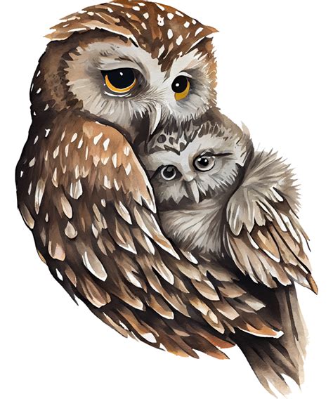 Mother And Baby Owl Watercolor 23475887 PNG