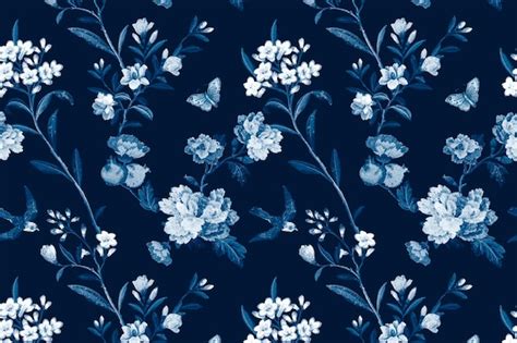 Free Vector | Vector blue botanical pattern vintage background