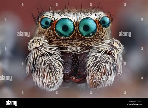 Close-up of a Jumping spider (Salticidae) with her large main eyes Stock Photo - Alamy