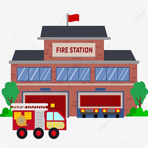 Fire Station Vector PNG Images, Fire Station Cartoon Building Fire Truck Combination, Fire ...