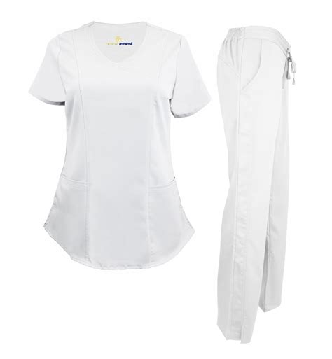 Set White Pant Drawstring Scrub Pants Shirt - Natural Uniforms