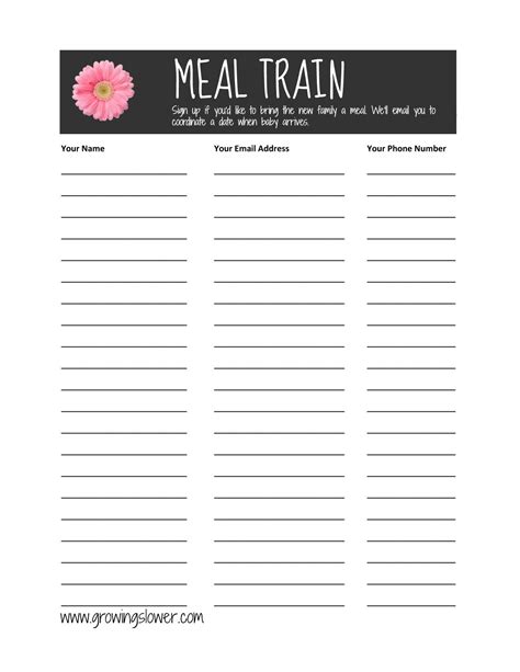 Meal Train Sign Up Sheet Template