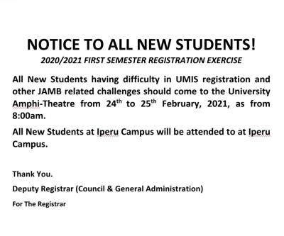 Babcock University notice to newly admitted students on UMIS ...