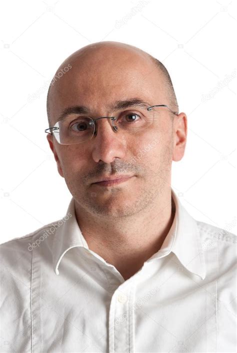 Bald man with glasses portrait. White background — Stock Photo © pio3 #15370887