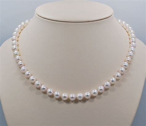 Vintage 7.5 8mm Pearl Necklace w/Antique Diamond Pearl