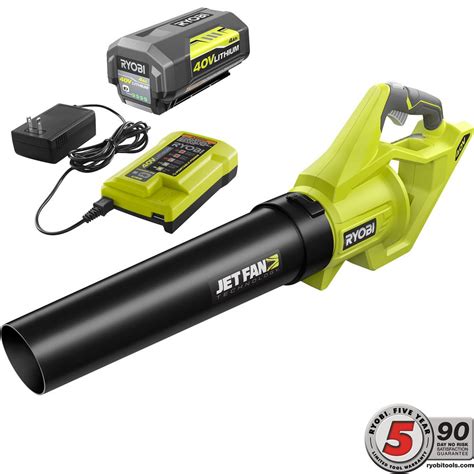 RYOBI Leaf Blower Cordless Jet Fan 110MPH 500CFM Variable + 40V Battery ...