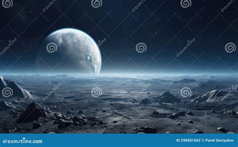 Crater Lunar Earthrise Landscape Stock Illustration | CartoonDealer.com ...