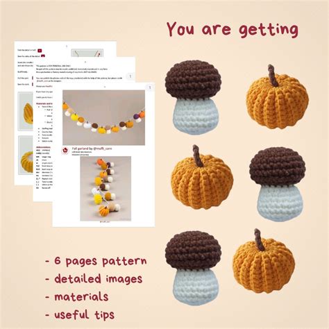 Crochet Garland Pattern Crochet Pumpkin Pattern and Mushroom - Etsy